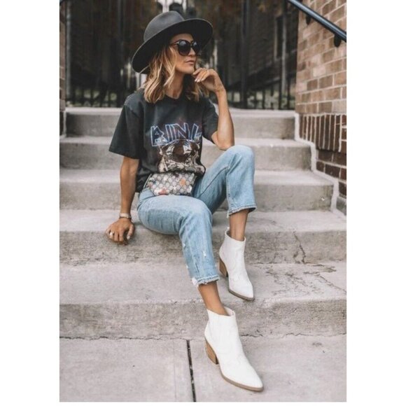 Sam Edelman Boots Leather 5 White Western Ankle Bootie Cowboy Chelsea Winona - Picture 2 of 16